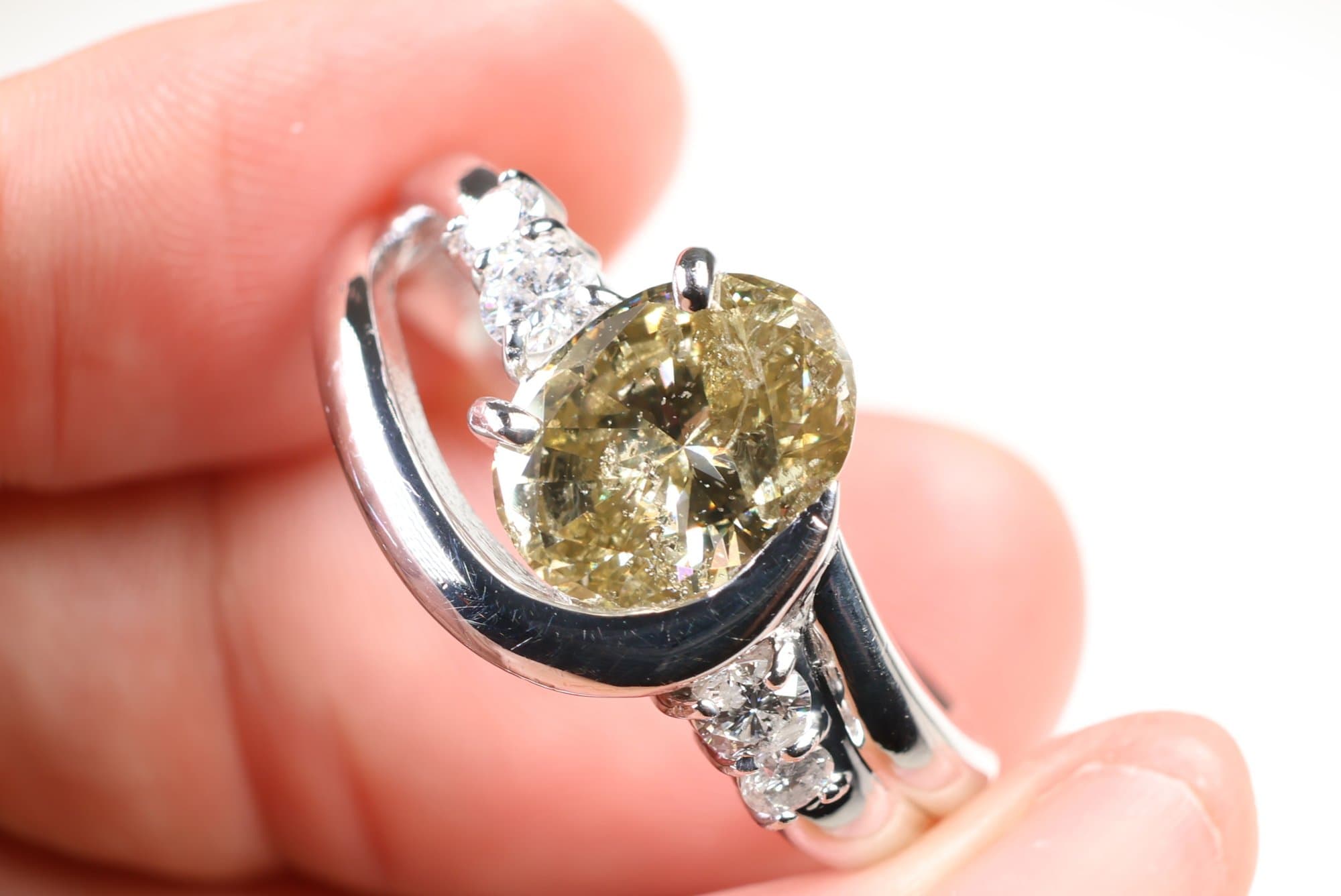 Platinum, Natural Yellow Diamond & Diamond Ring 1.22ctw, Diamonds Jewelry Gemstones jewelry auction at Alighieri's