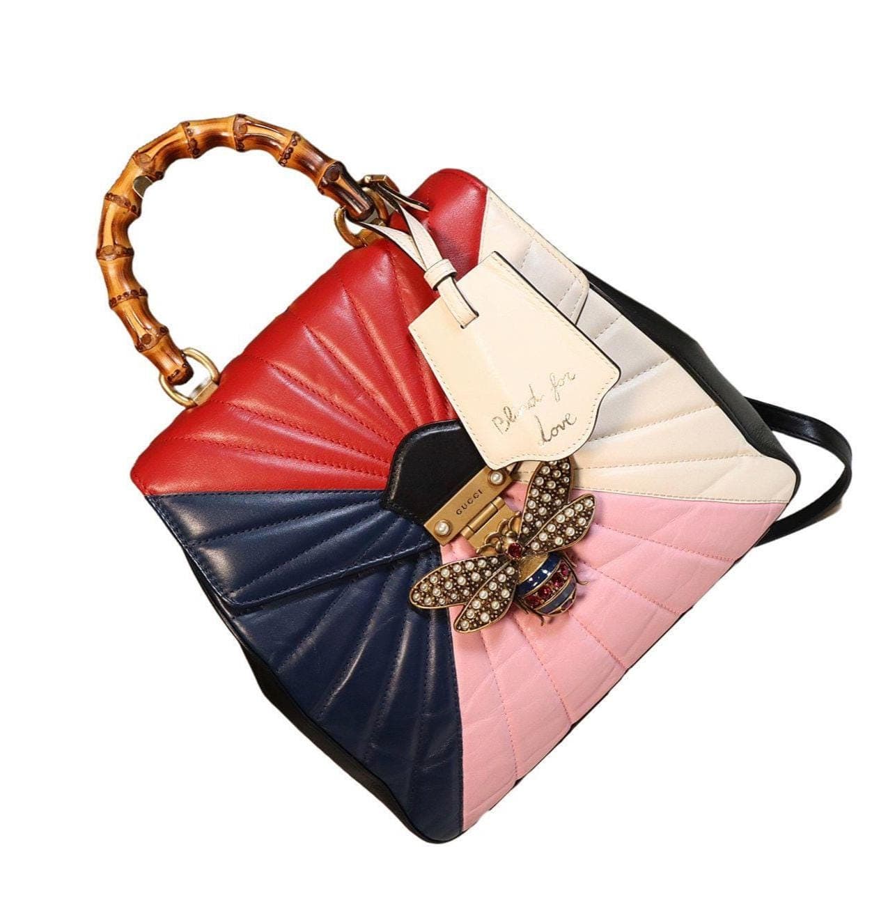 Gucci Calfskin Bamboo Trapuntata Queen Margaret Backpack Blue Agata Hibiscus Red Women's Purse Bag - Pre-owned handbags auction at Alighieri's