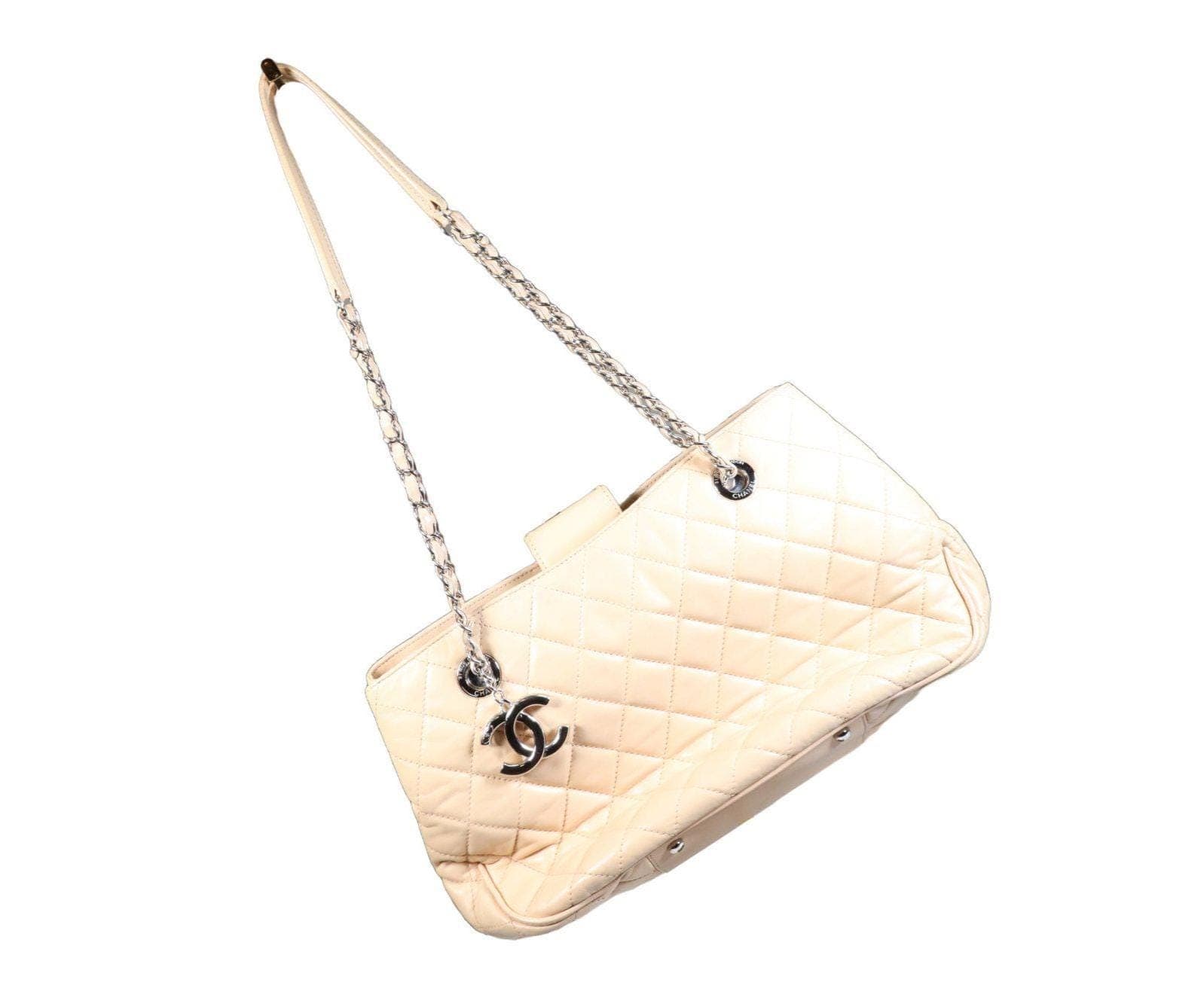 Chanel Lambskin Quilted Small Shopping Tote Beige - Pre-owned handbags auction at Alighieri's