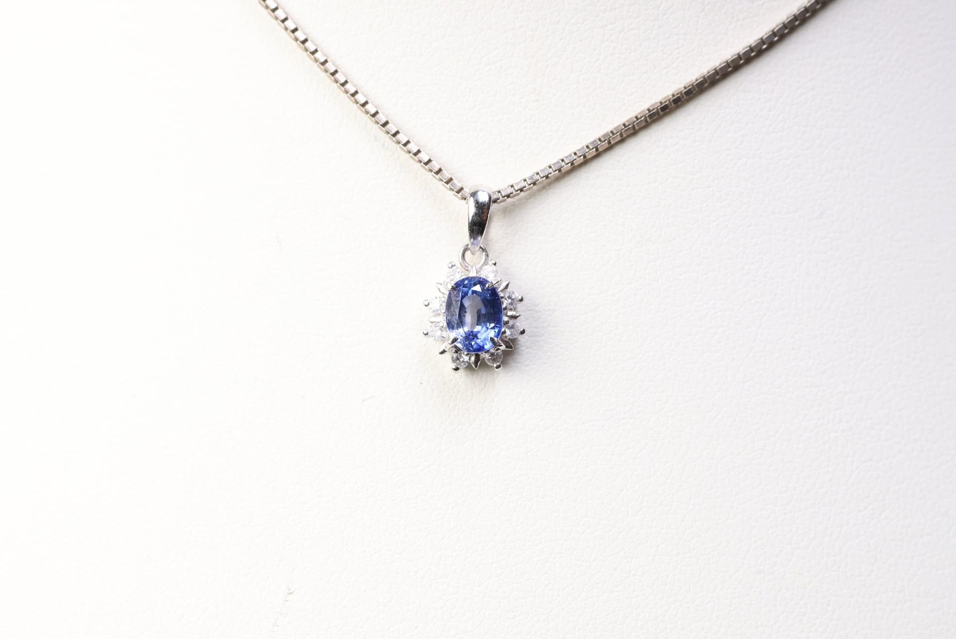 Platinum, Natural No Heat Sapphire & Diamond Pendant 0.99ctw, Gemstone Jewelry Diamonds jewelry auction at Alighieri's