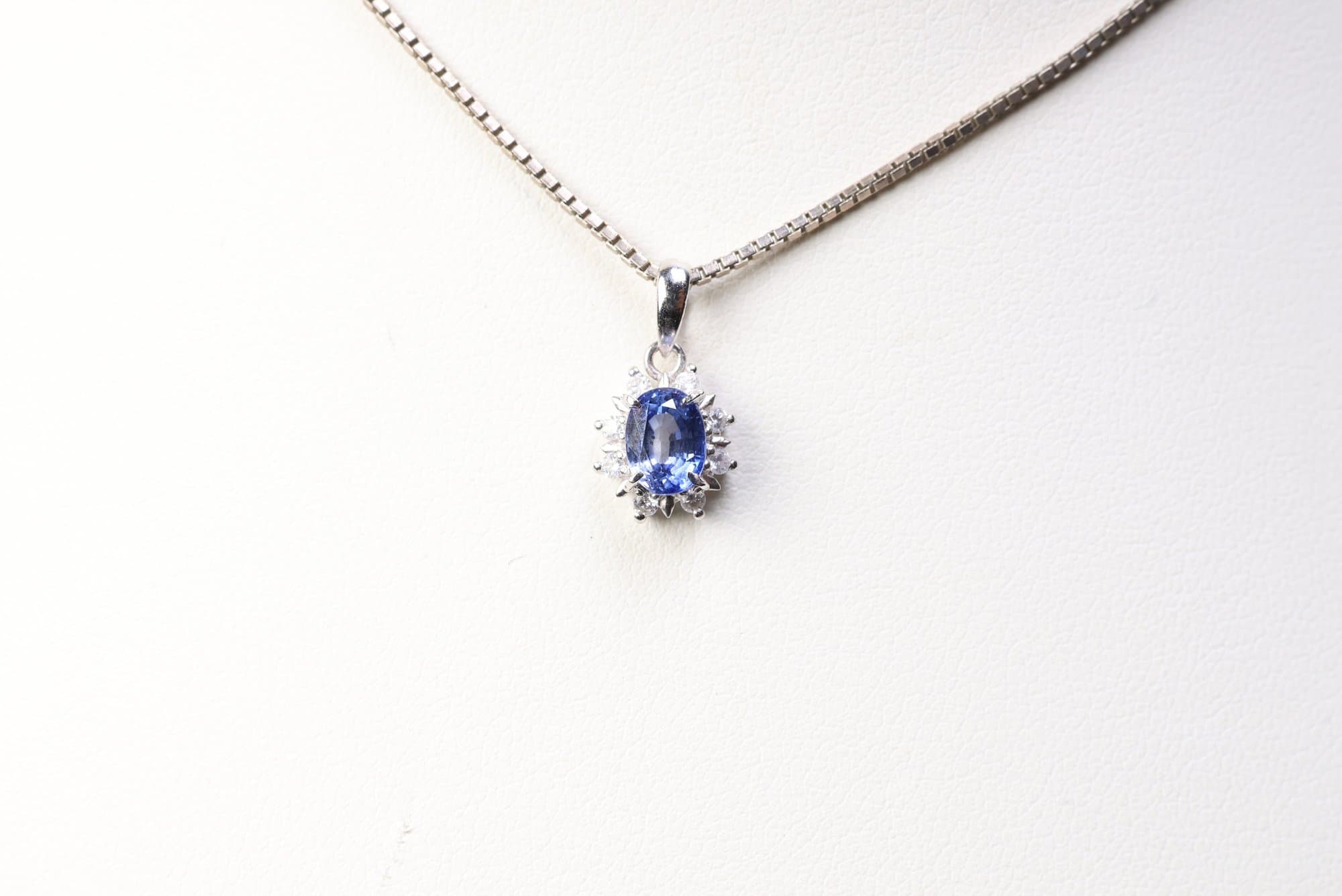 Platinum, Natural No Heat Sapphire & Diamond Pendant 0.99ctw, Gemstone Jewelry Diamonds jewelry auction at Alighieri's