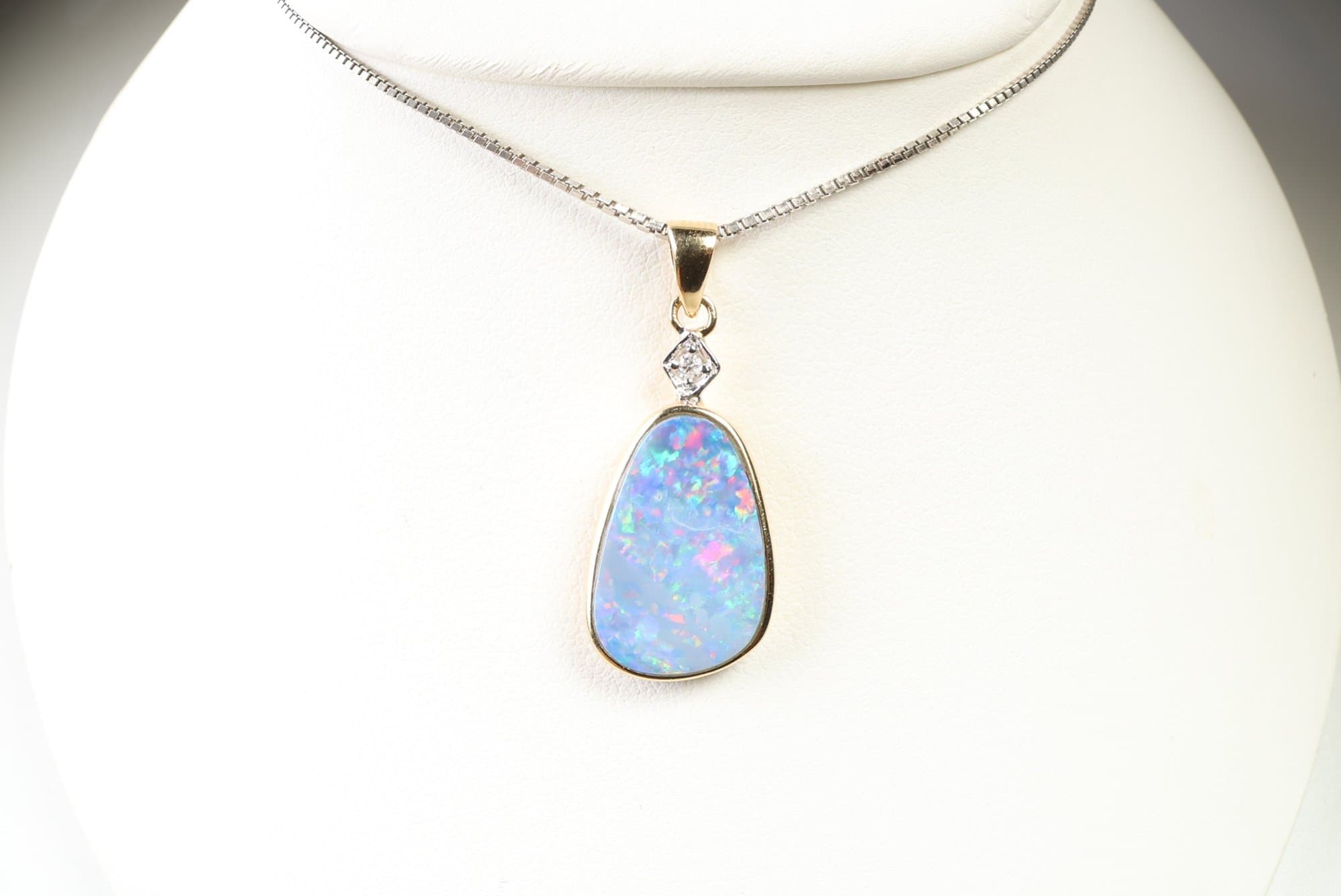 14k Yellow Gold, Australian Opal Doublet & Diamond Pendant, Gemstone Jewelry Diamonds jewelry auction at Alighieri's