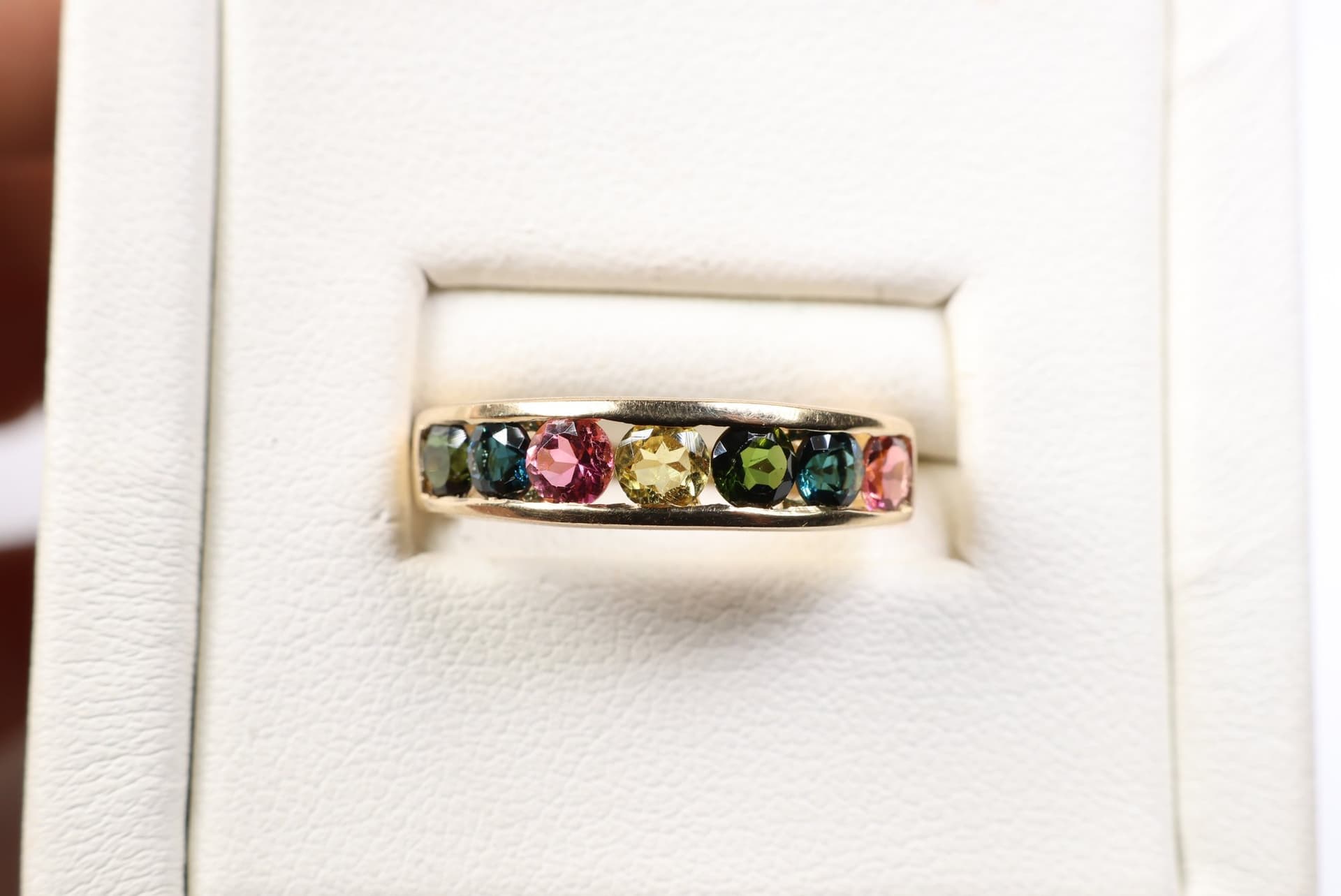 14k Yellow Gold, Multi-colored Tourmaline Ring, 2.6 Grams Gemstone Jewelry jewelry auction at Alighieri's