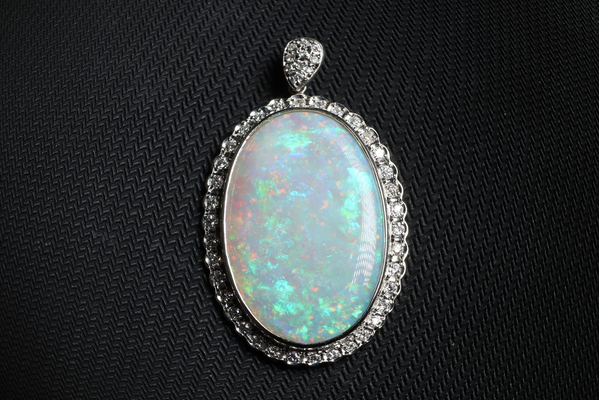 Platinum, Australian Opal & Diamond Pendant 10.66ctw, Gemstone Jewelry Diamonds jewelry auction at Alighieri's