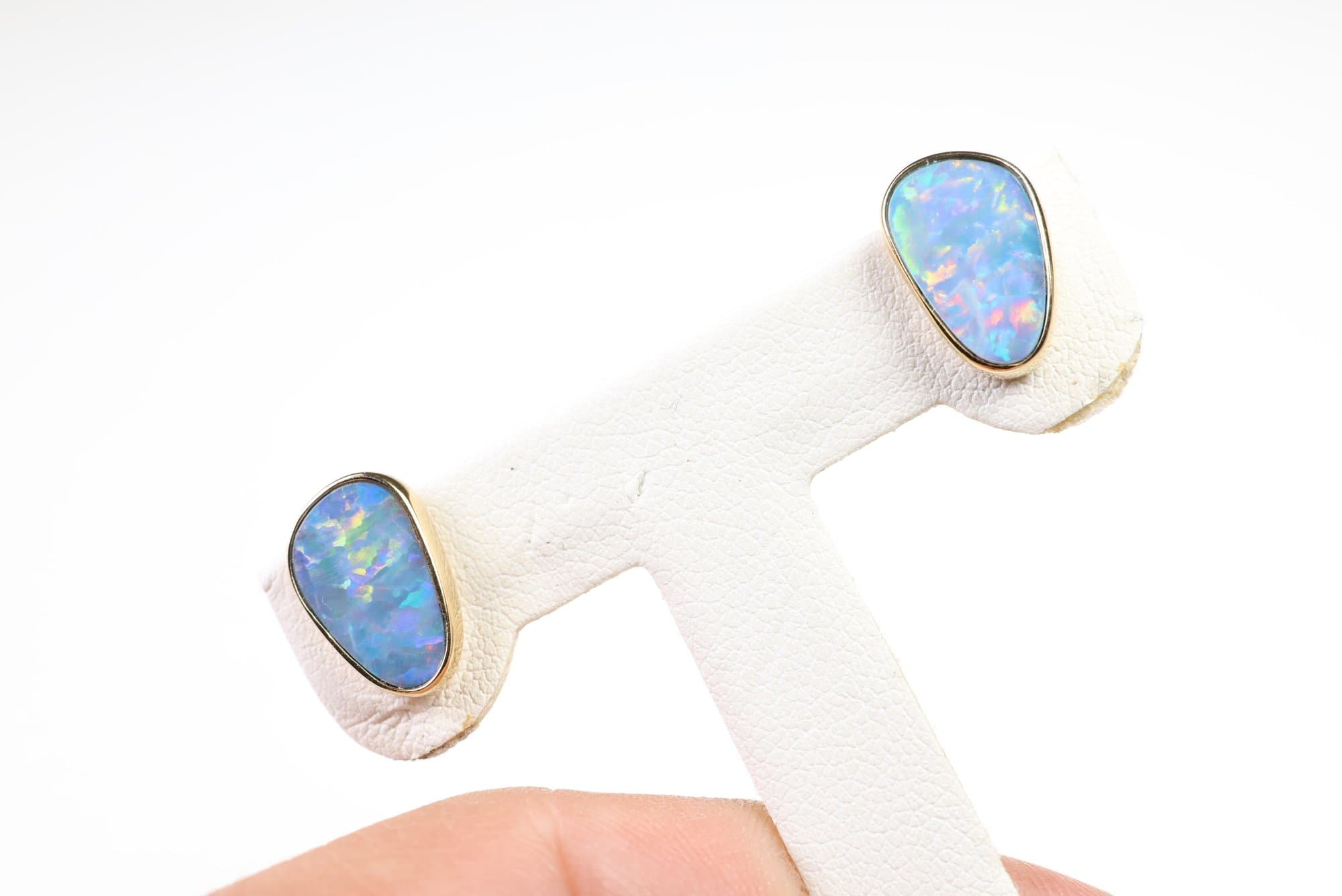 14k Yellow Gold, Opal Doublet Earrings Stud, Gemstone Jewelry jewelry auction at Alighieri's