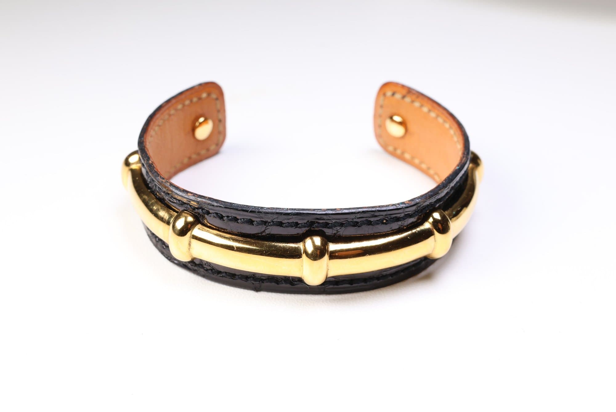 HERMES Gold Black Agatha Bangle Bracelet Vintage Jewelry jewelry auction at Alighieri's