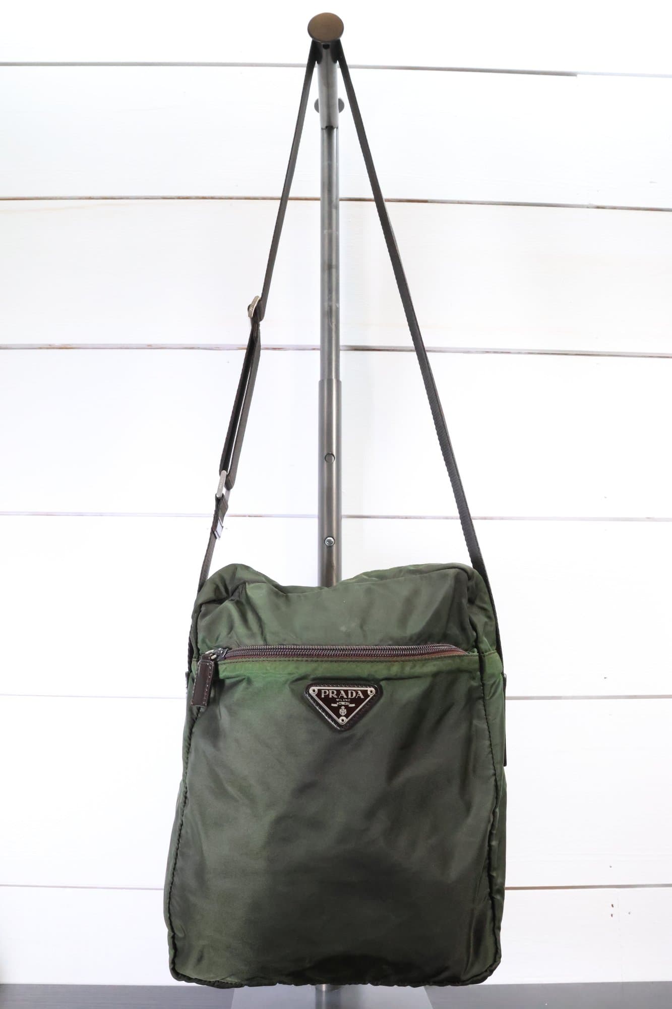 Prada Nylon Tessuto Crossbody Messenger Bag Handbag Purse Olive Green