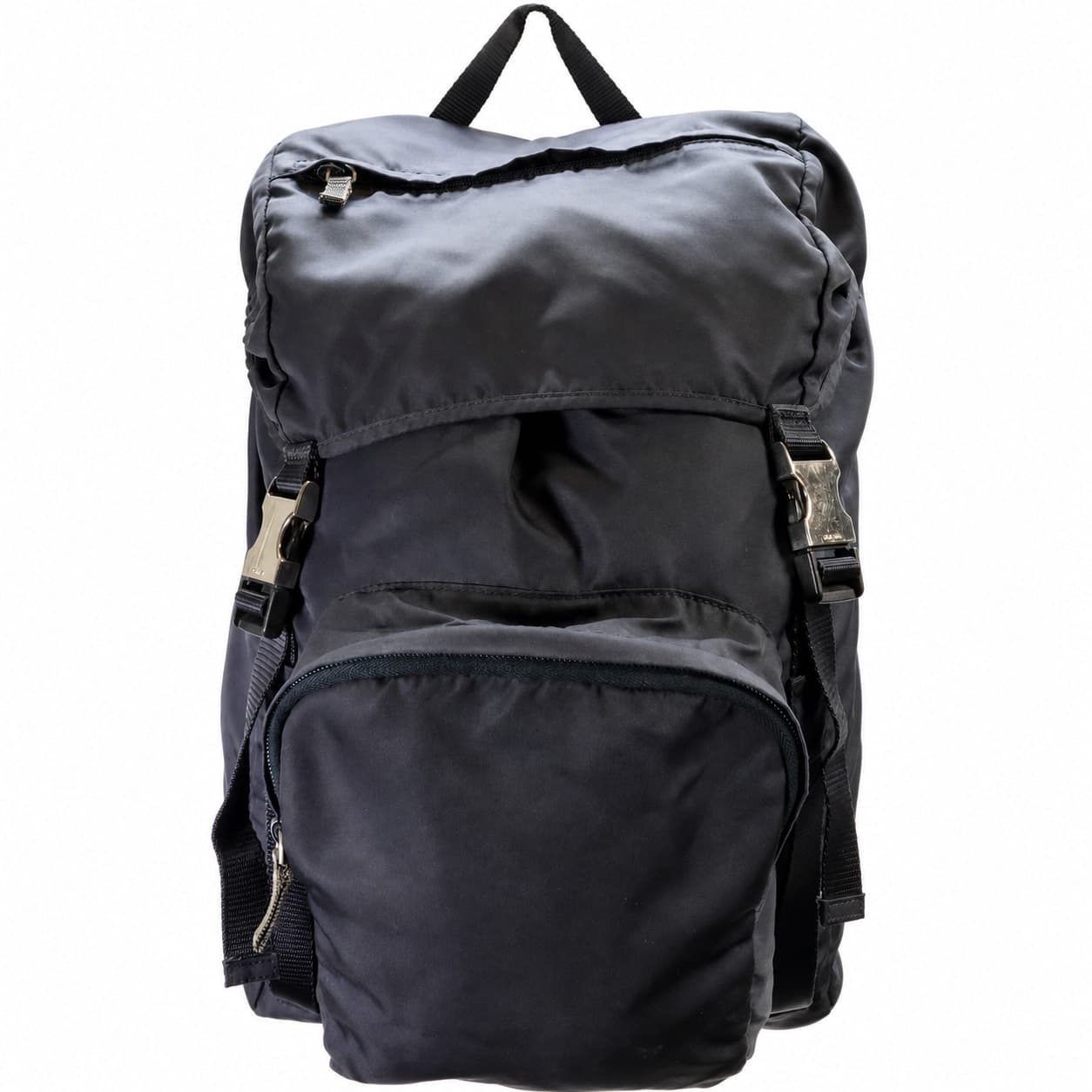Prada Black Nylon Backpack Bag Silver Hardware Triangle Logo Tessuto