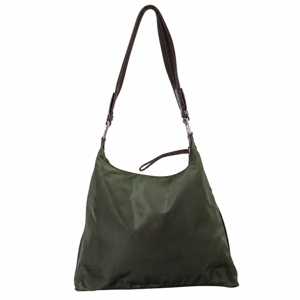 Prada Tessuto Nylon Leather Olive Green Hobo Shoulder Bag Handbag Purse