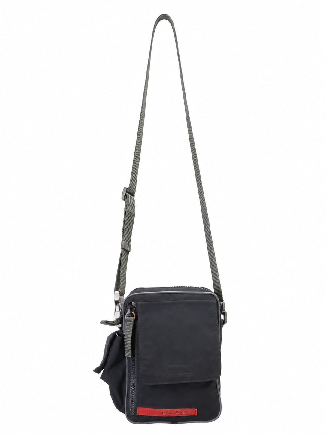 Prada Black Nylon Crossbody Bag Messenger Purse Red Logo Silver Hardware