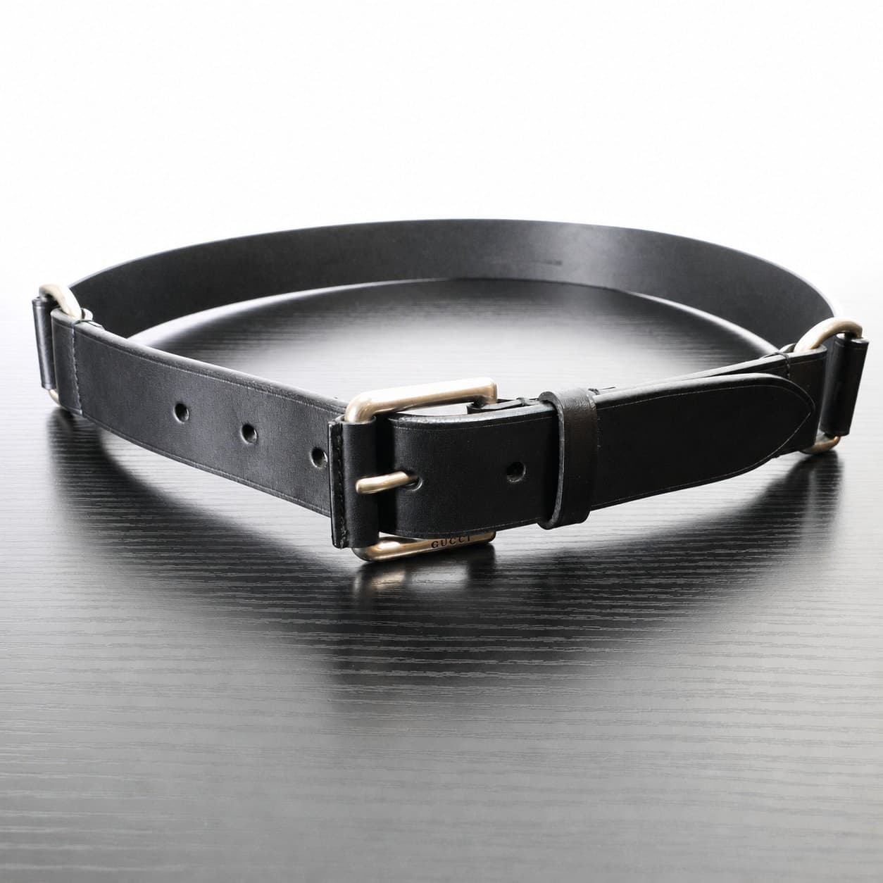 Gucci Black Leather Belt Silver Buckle Made In Italy
