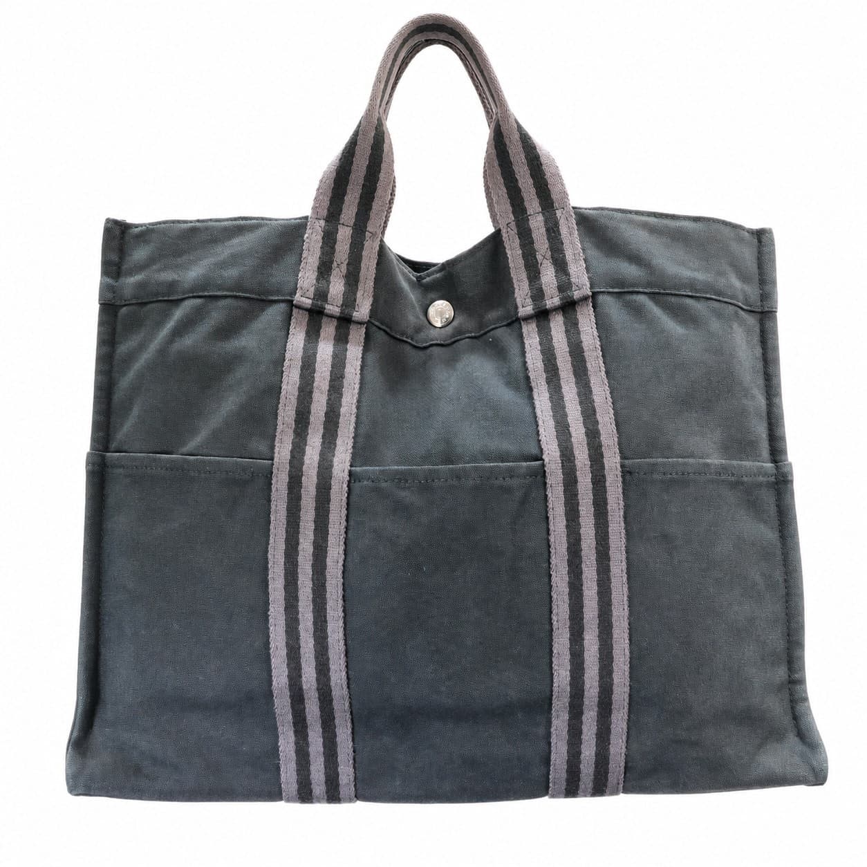 Hermès Fourre Tout Canvas Tote Bag Handbag Gray Striped Handle