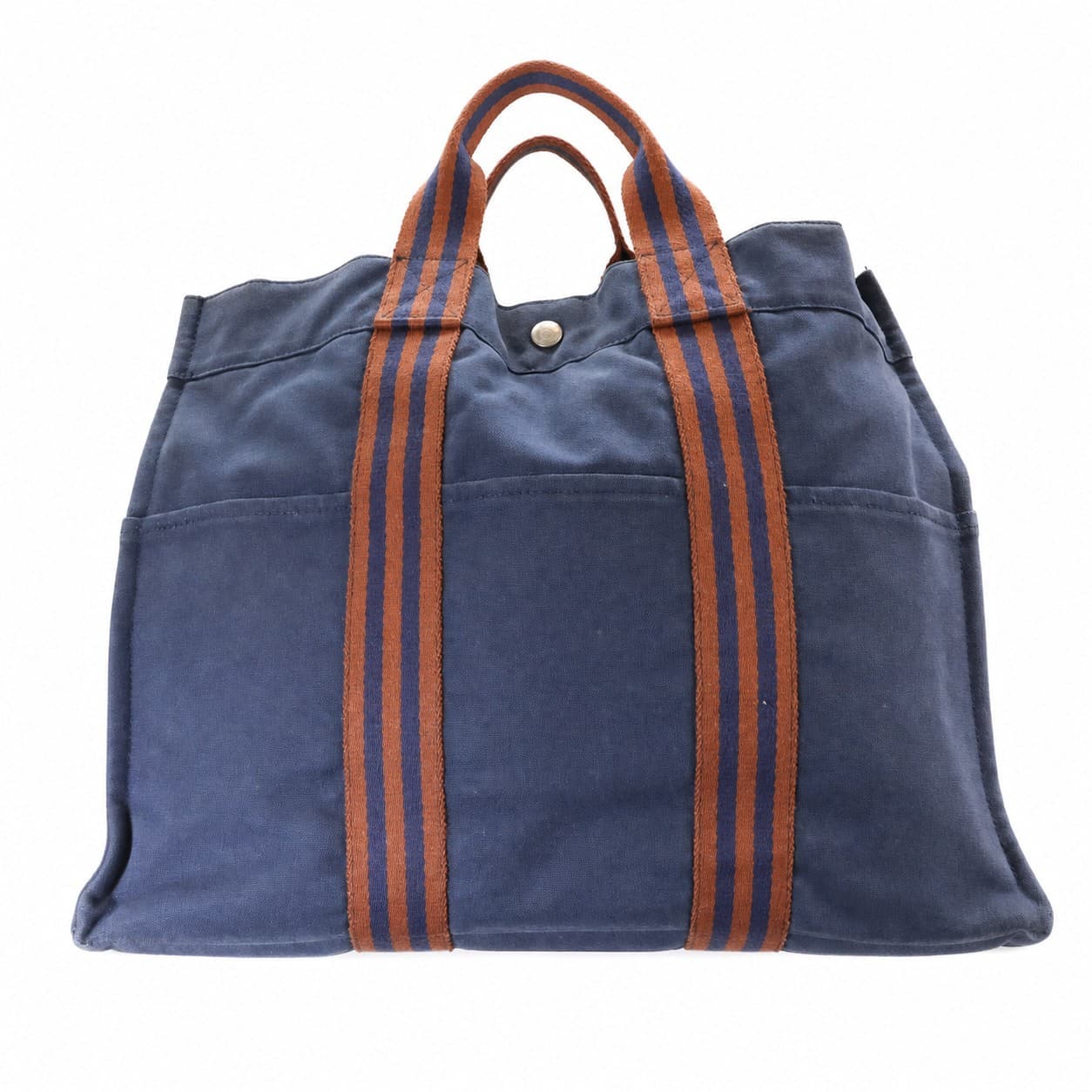 Hermès Navy Canvas Tote Handbag Bag Striped Handles Large