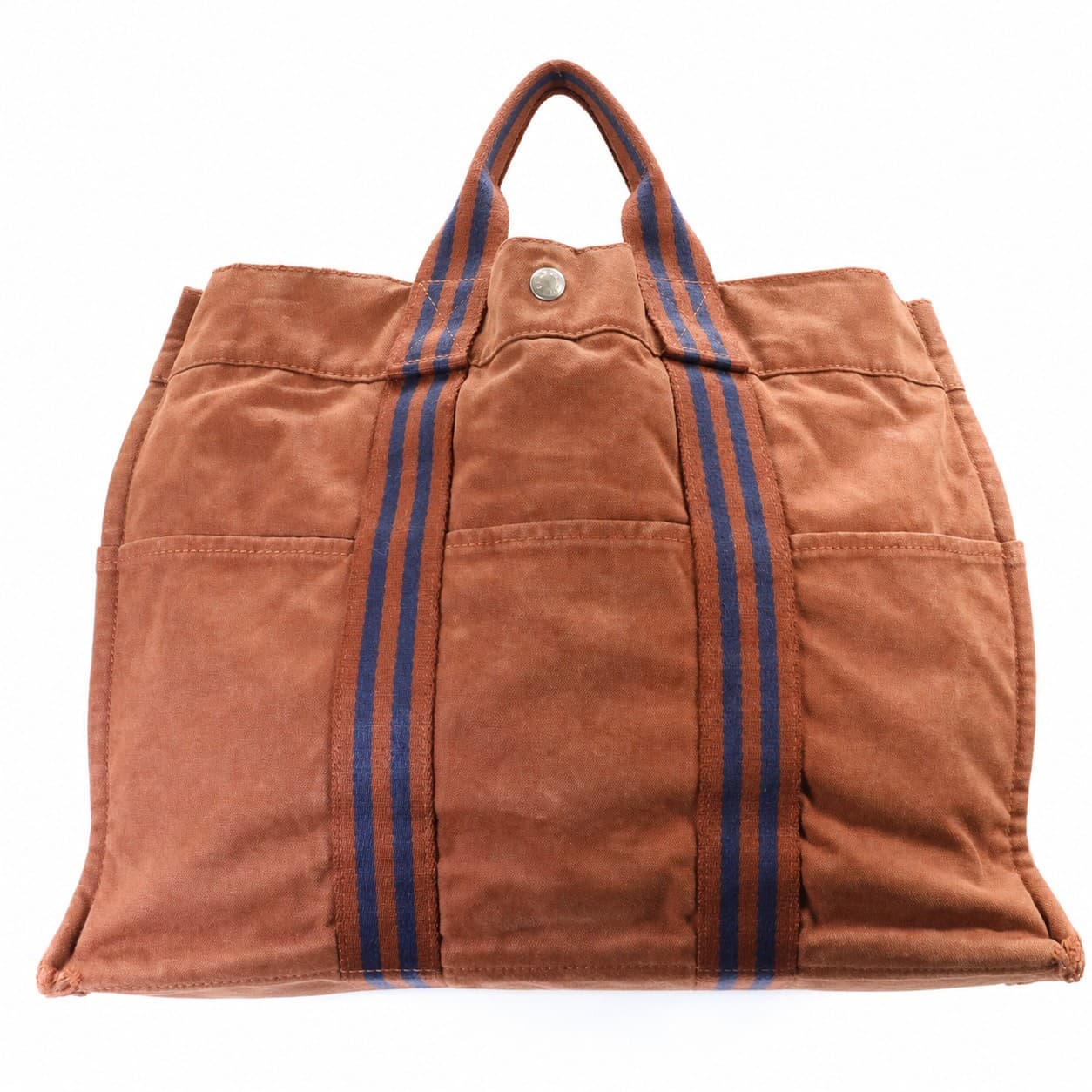 Hermès Cotton Canvas Striped Tote Handbag Bag Fourre-Tout Brown