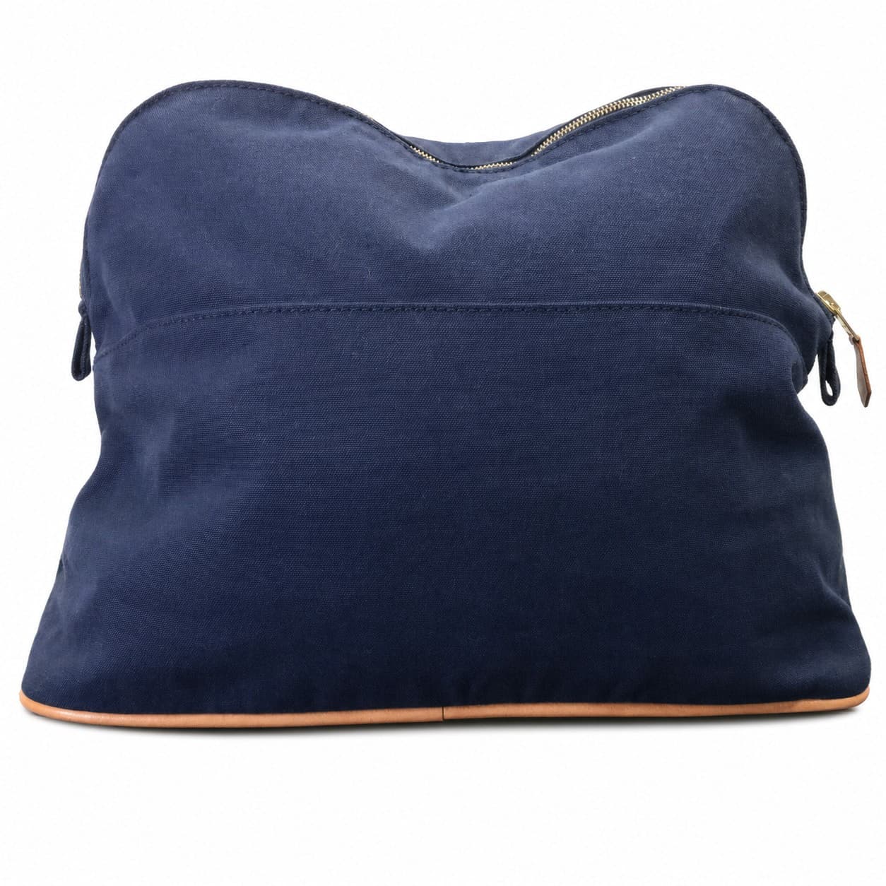Hermès Bolide Canvas Cosmetic Travel Pouch Navy Leather Trim Bag Clutch
