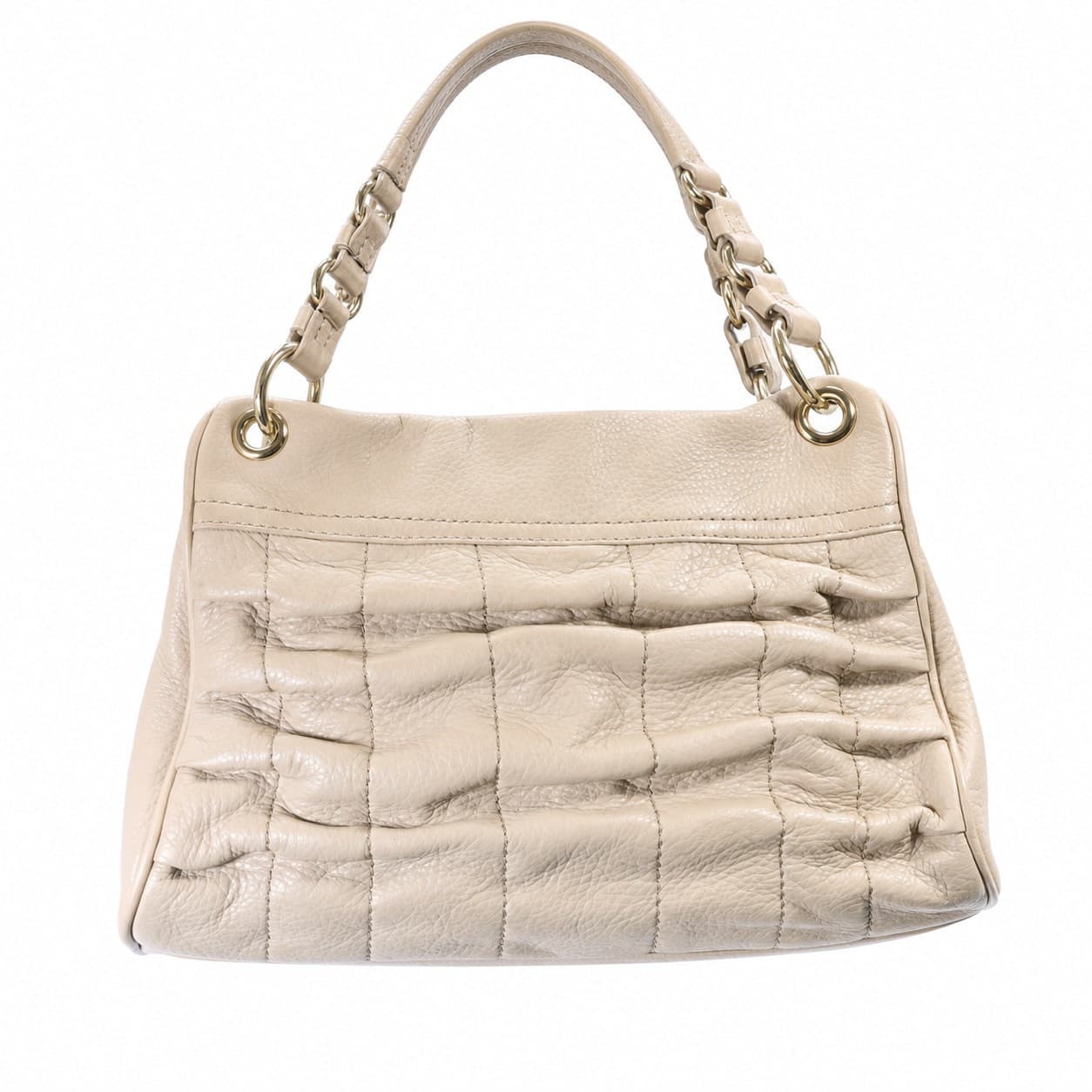 Cole Haan Woven Quilted Leather Shoulder Bag Purse Handbag Beige Gold Chain
