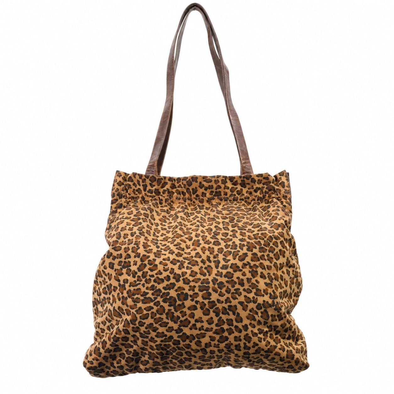 Bottega Veneta Leopard Print Canvas Frame Shoulder Bag Handbag Purse Brown
