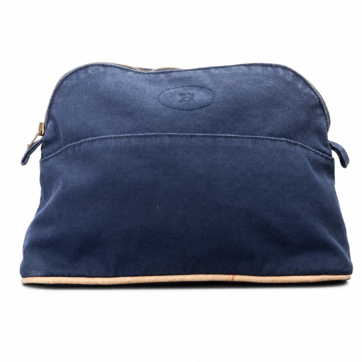 Hermès Bolide MM Navy Canvas Leather Cosmetic Pouch Toiletry Bag