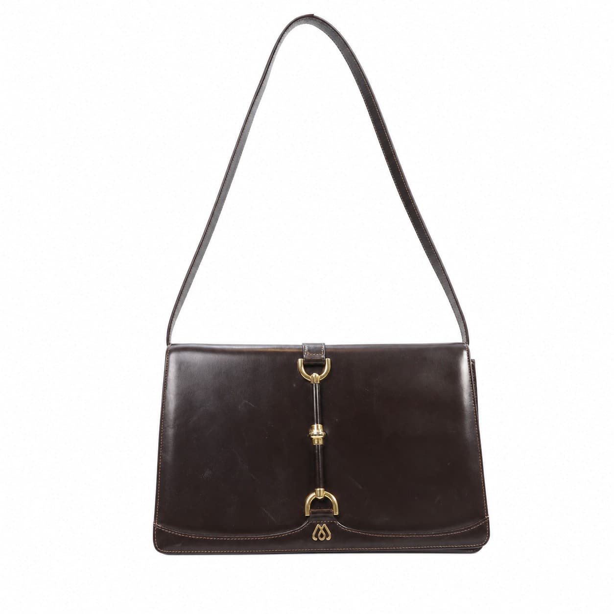 Morabito Brown Leather Shoulder Bag Handbag Purse Gold Hardware