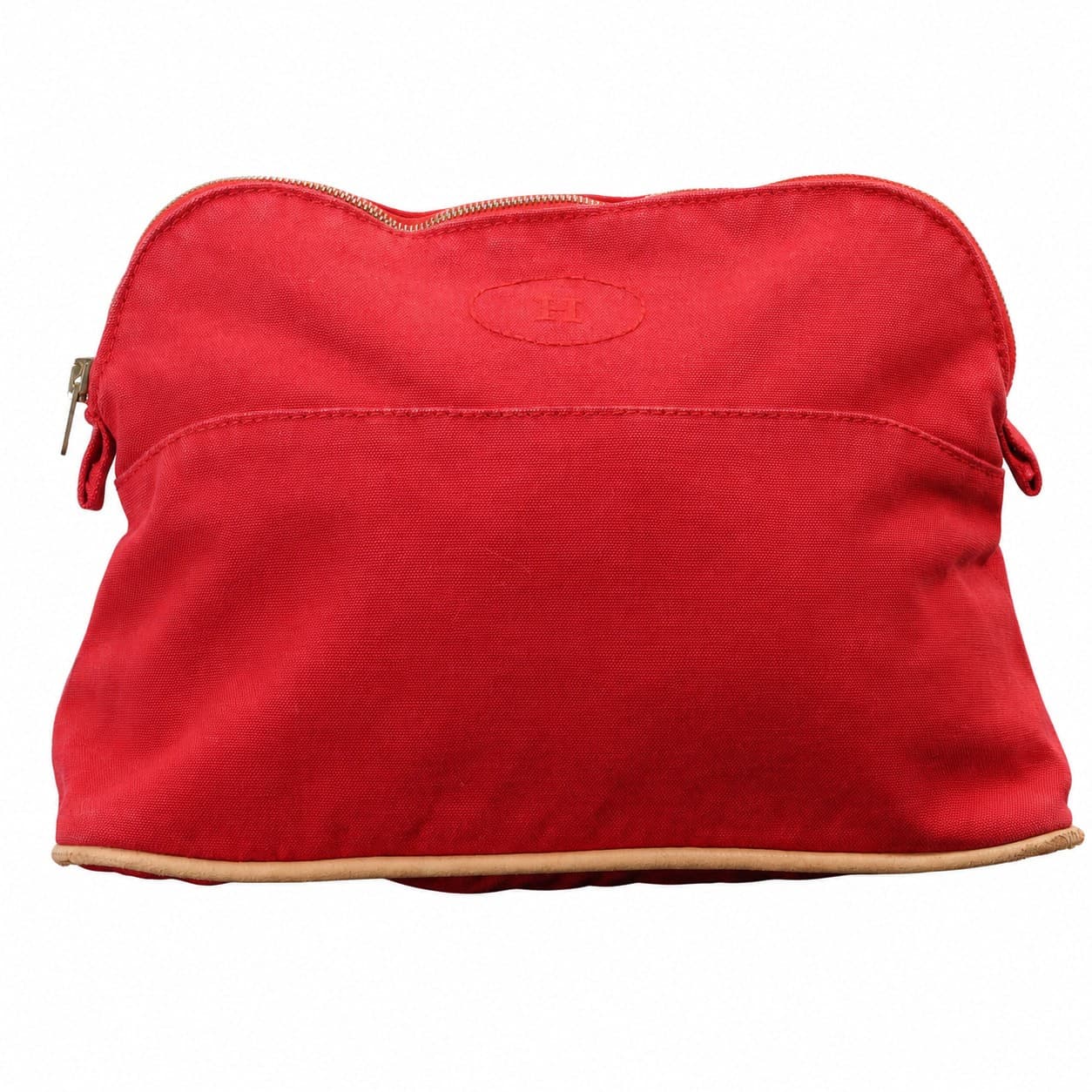 Hermès Bolide MM Red Cotton Canvas Cosmetic Pouch Bag Clutch