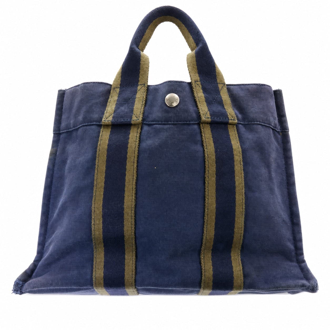 Hermès Fourre Tout PM Canvas Tote Handbag Purse Bag Navy Striped