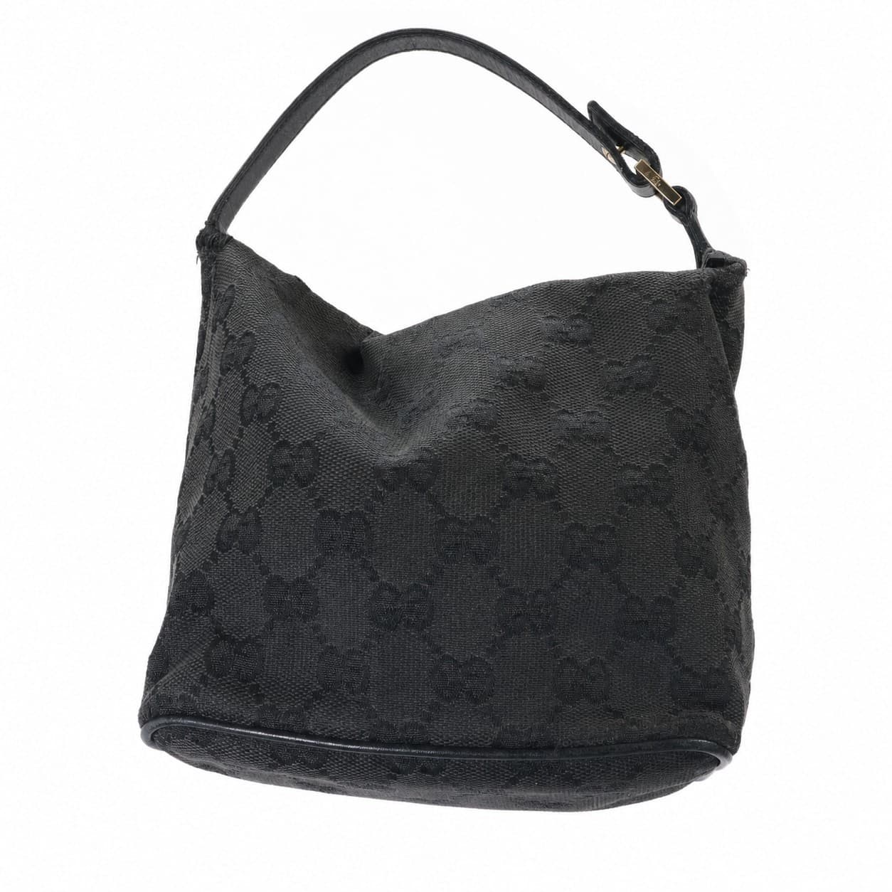 Gucci GG Canvas Black Hobo Shoulder Bag Handbag Purse Monogram
