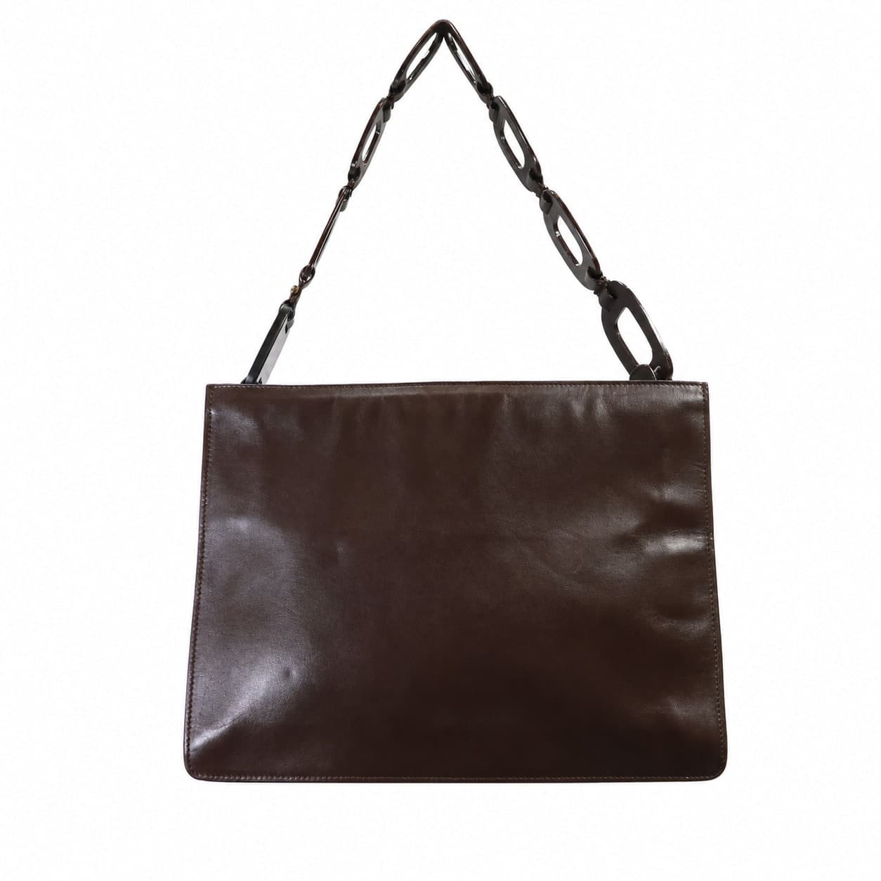 Gucci Brown Leather Rectangular Shoulder Bag Handbag Purse Chain Strap