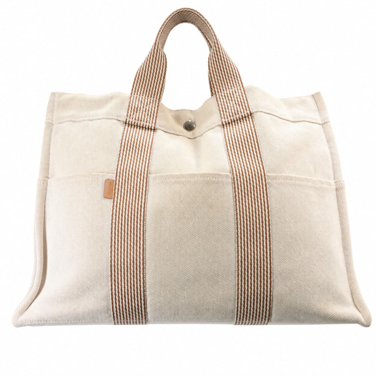 Hermès Canvas Cotton Fourre Tout Tote Bag Handbag Purse Beige Brown Stripe handbags auction at Alighieri's