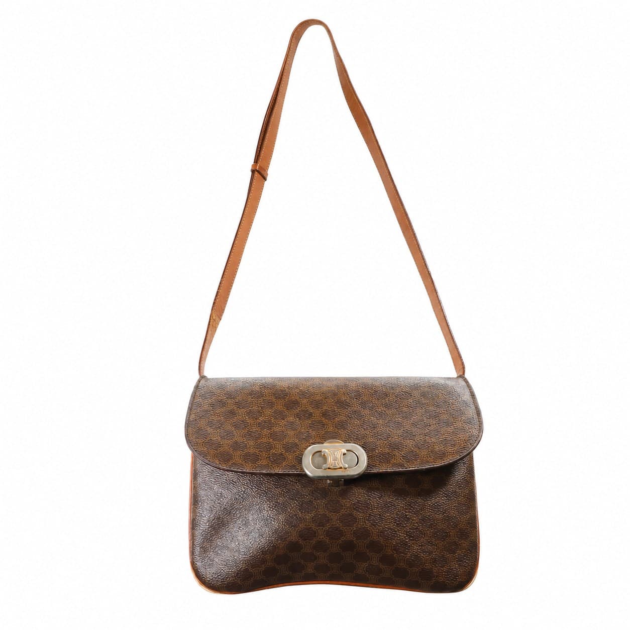 Céline Macadam Monogram Canvas Leather Crossbody Shoulder Bag Handbag Purse Brown handbags auction at Alighieri's
