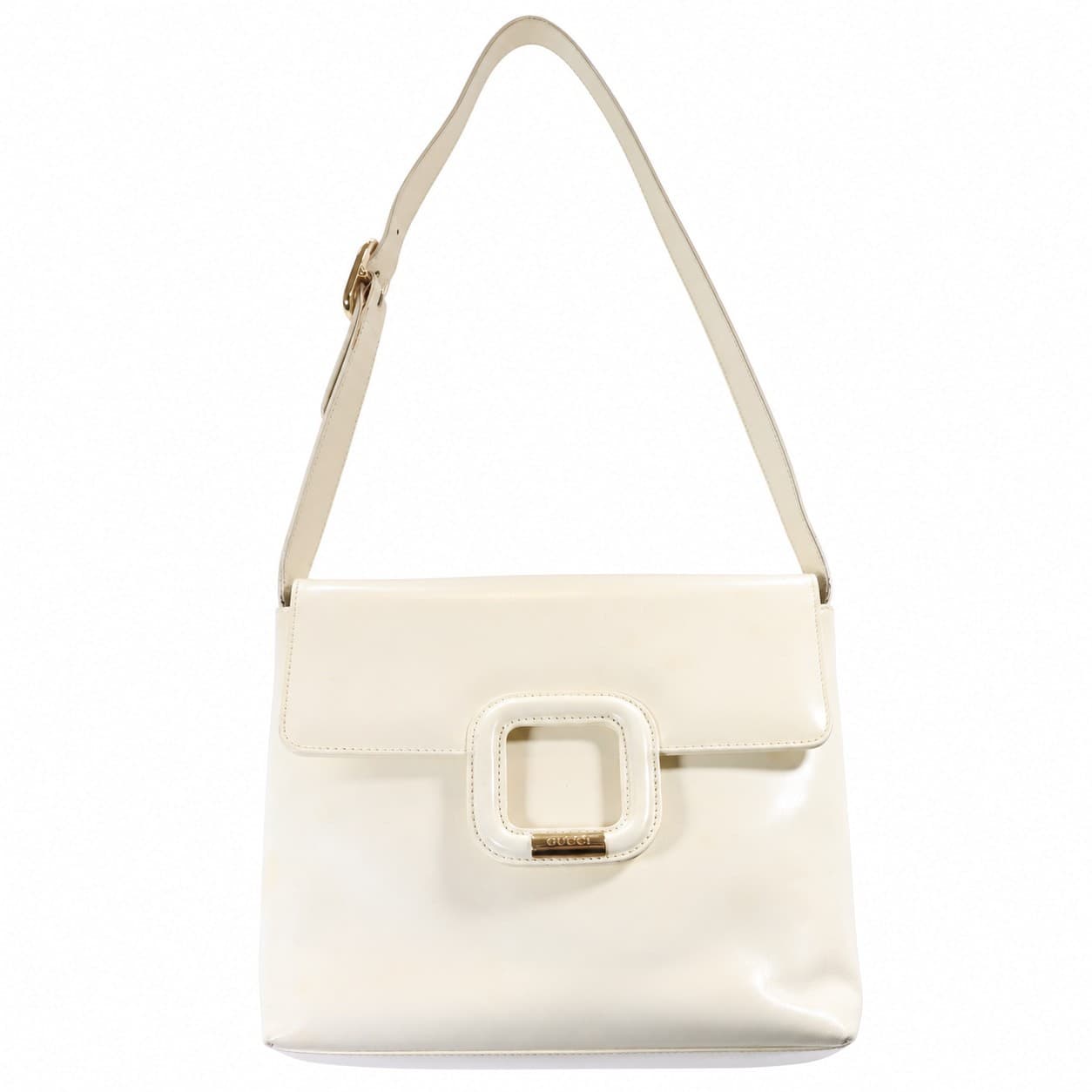 Gucci Ivory Leather Shoulder Bag Handbag Purse Gold Hardware