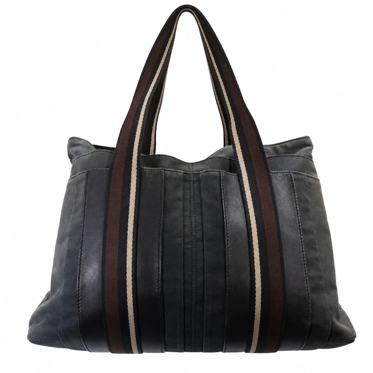Hermès Fourre Tout MM Canvas Tote Handbag Purse Bag Gray Brown Striped