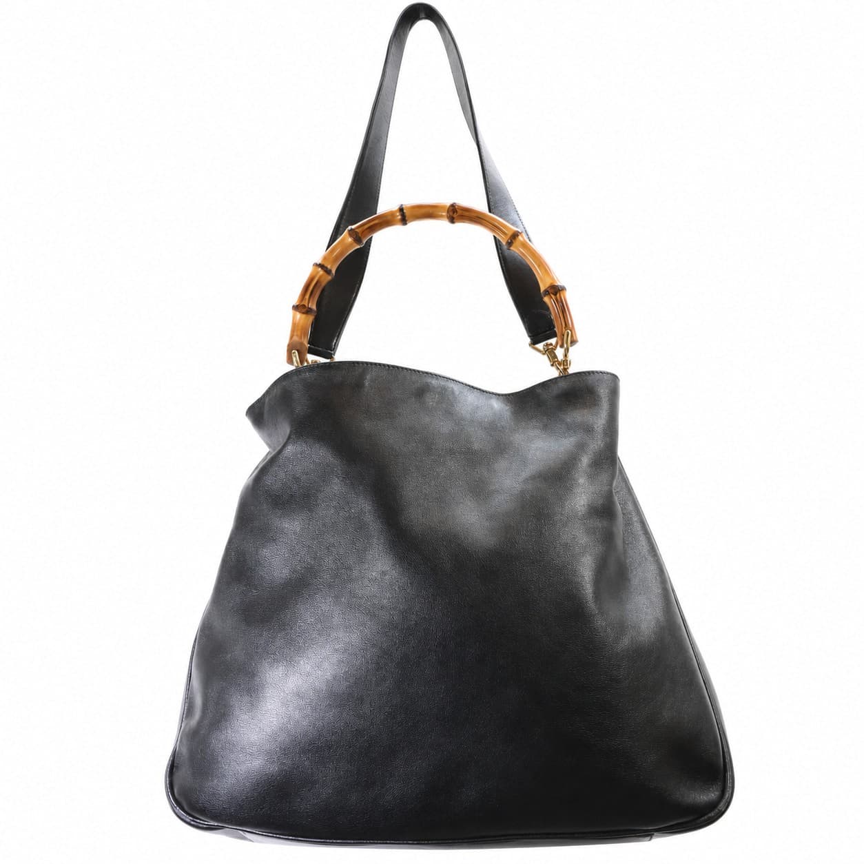 Gucci Bamboo Black Leather Shoulder Bag Hobo Handbag Purse Top Handle handbags auction at Alighieri's