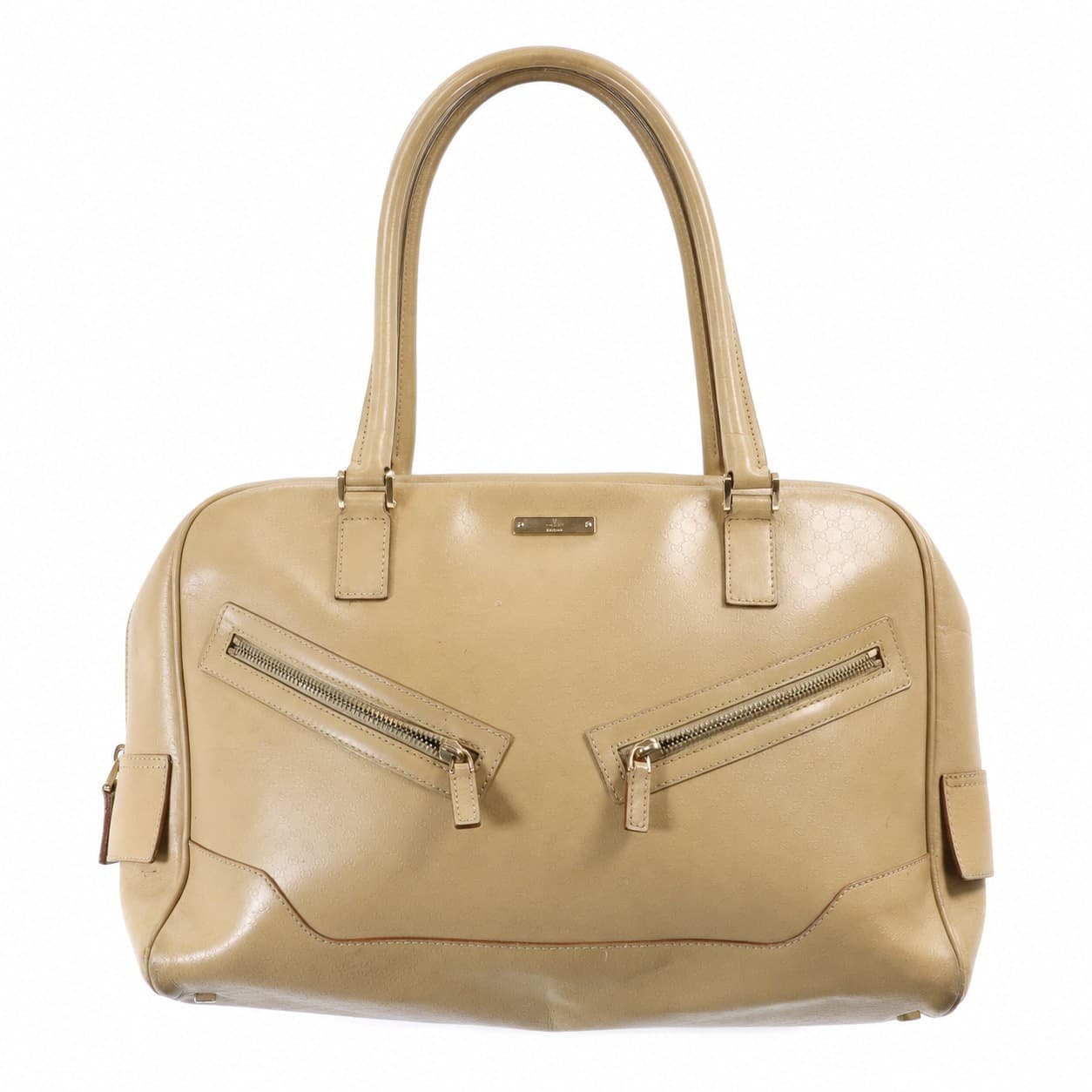 Gucci Guccissima Leather Dome Satchel Handbag Purse Bag Beige Gold Hardware