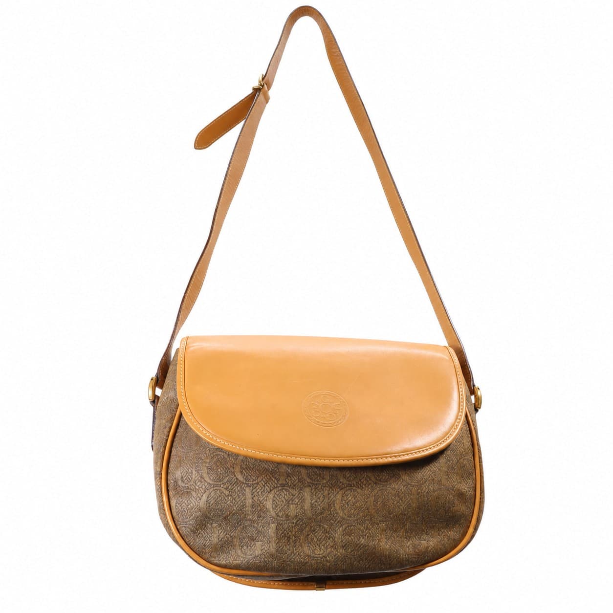 Gucci GG Monogram Canvas Leather Crossbody Shoulder Bag Handbag Purse Brown