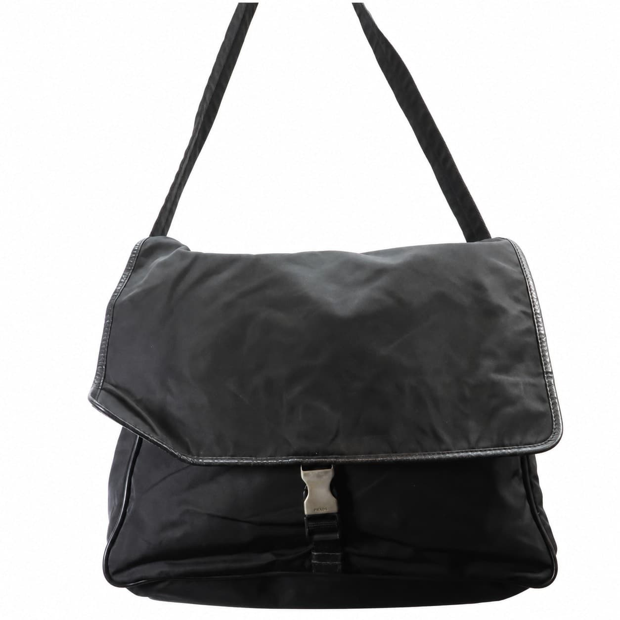 Prada Black Nylon Tessuto Saffiano Leather Messenger Shoulder Bag Crossbody