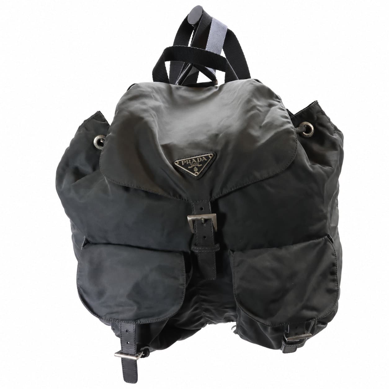 Prada Green Nylon Leather Trim Backpack Purse Bag Drawstring Buckle