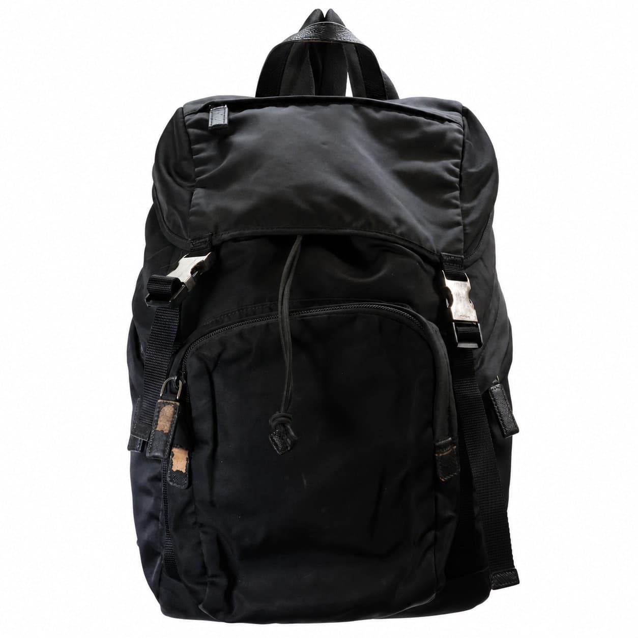 Prada Black Nylon Tessuto Backpack Bag Rucksack Drawstring Leather Trim
