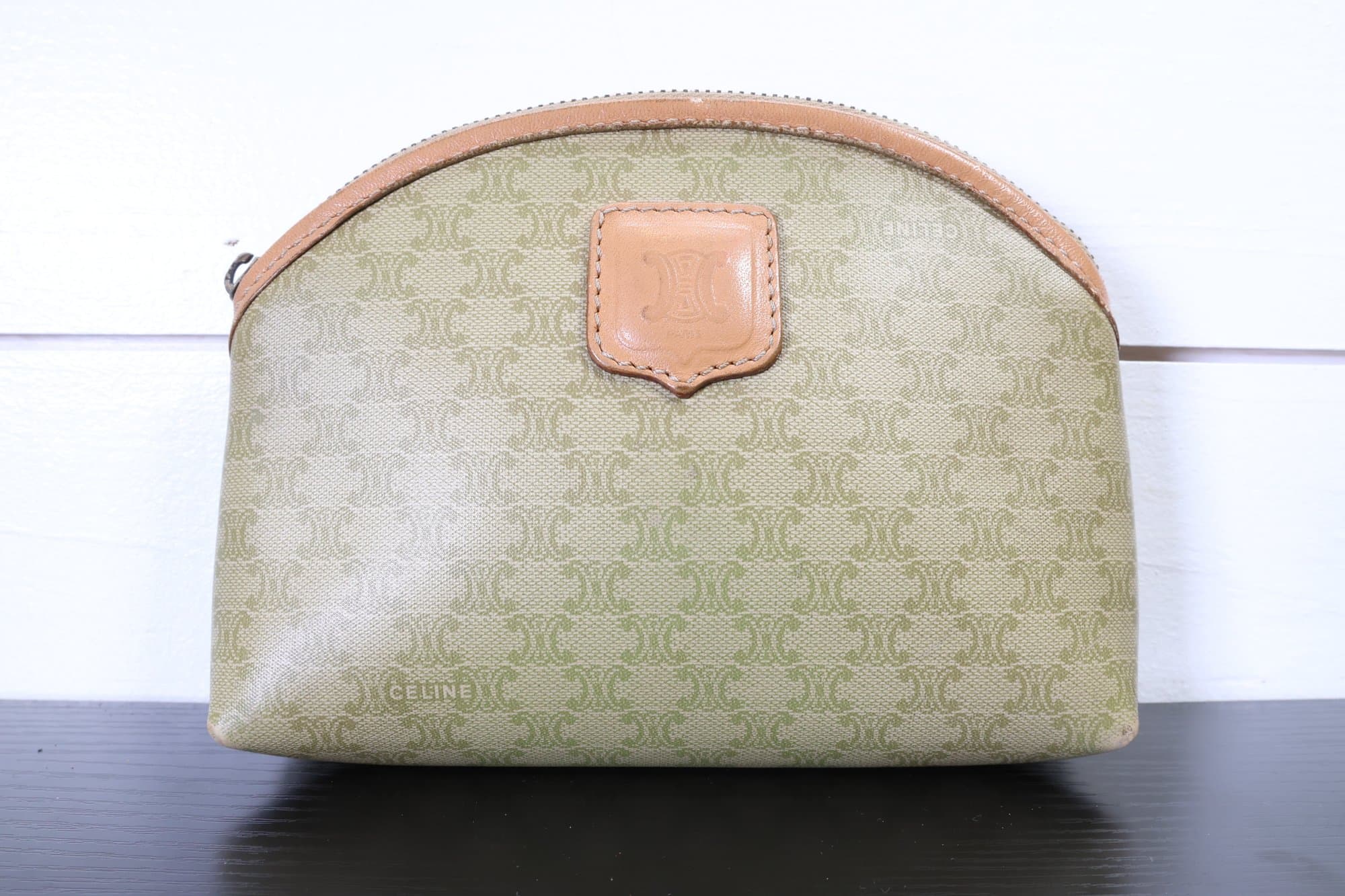 Celine Paris Triumph Clutch Beige/Brown Macadam Monogram Leather Bag