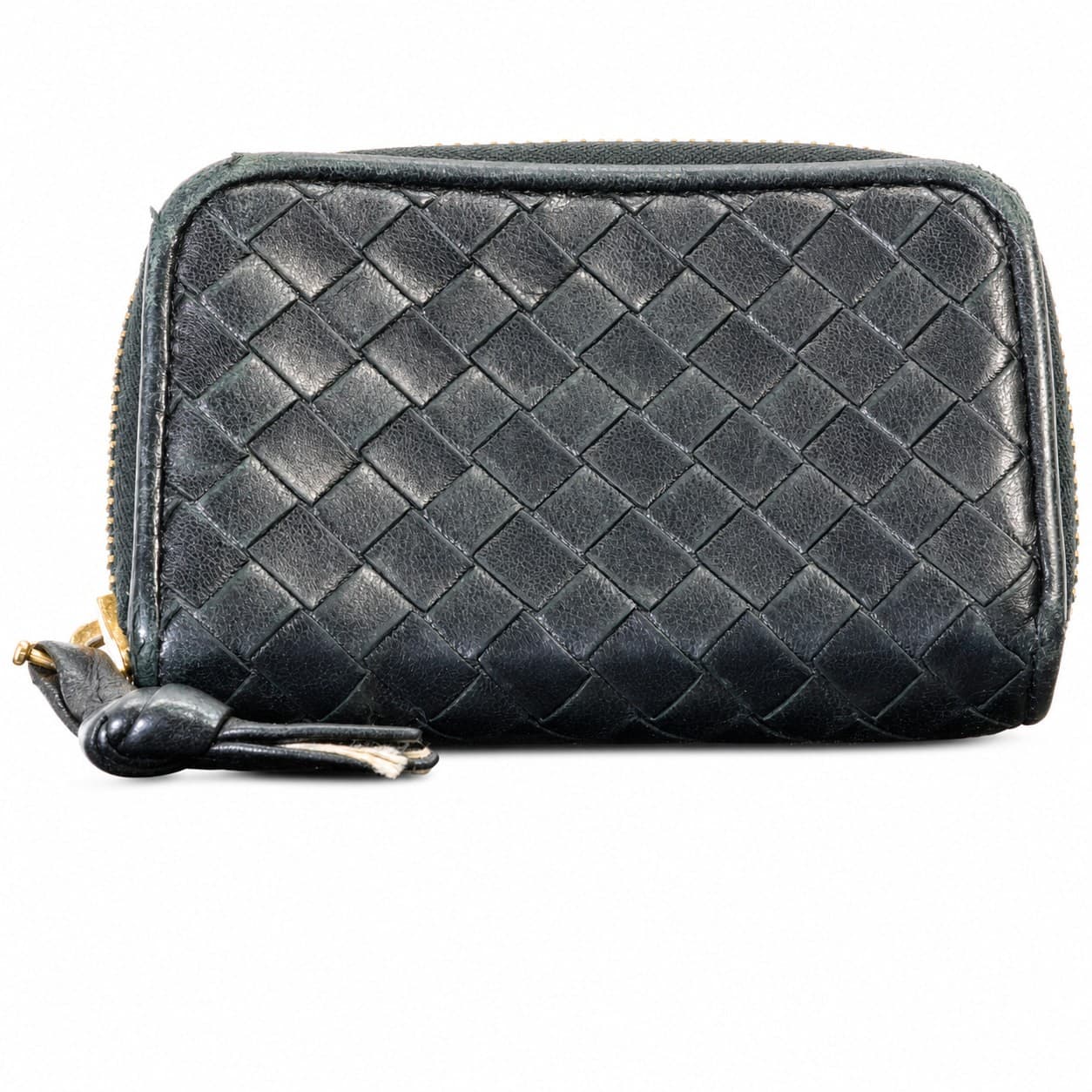 Bottega Veneta Intrecciato Black Leather Zip Around Coin Purse Wallet