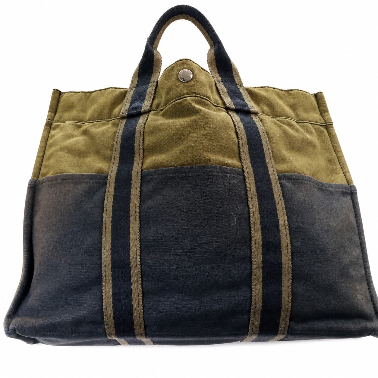 Hermès Fourre Tout Canvas Tote Bag Handbag Purse Olive Green Gray Colorblock