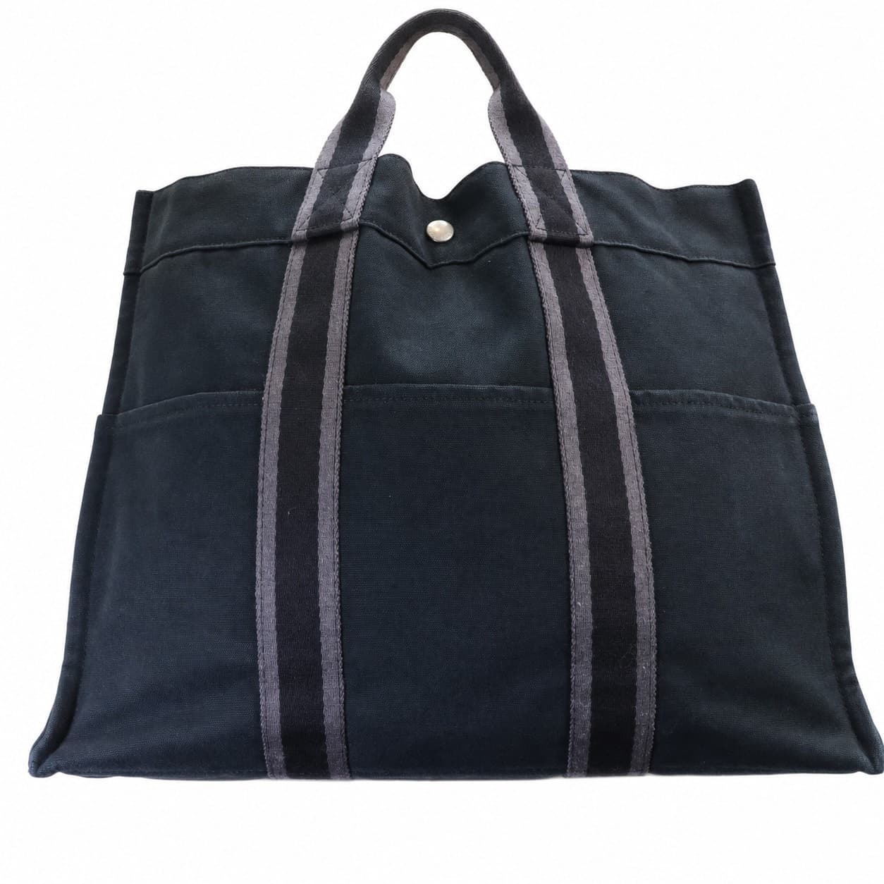 Hermès Fourre Tout Cotton Canvas Black Grey Striped Handbag Purse Tote Bag