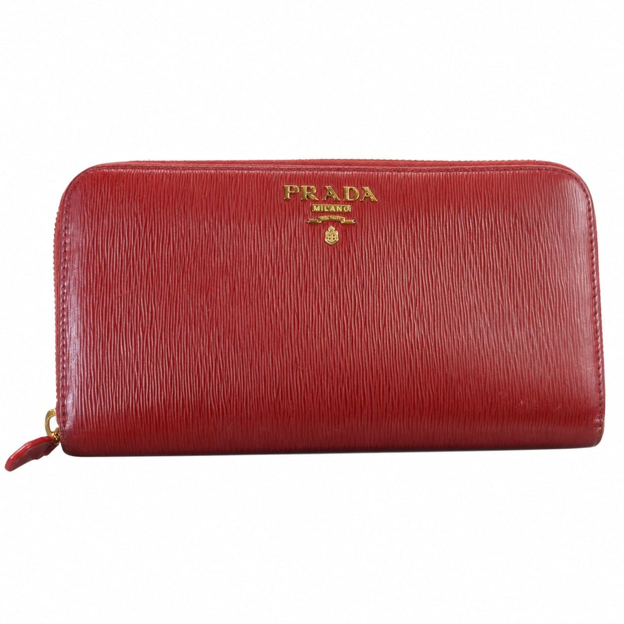 Prada Vitello Move Red Leather Zip Around Continental Wallet 1ML506