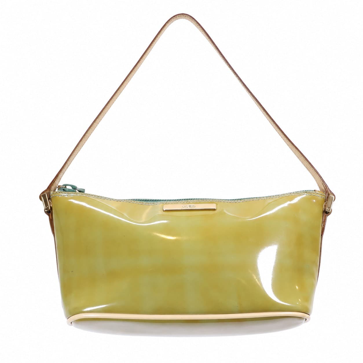 Gucci Patent Leather Shoulder Bag Handbag Purse Yellow Green