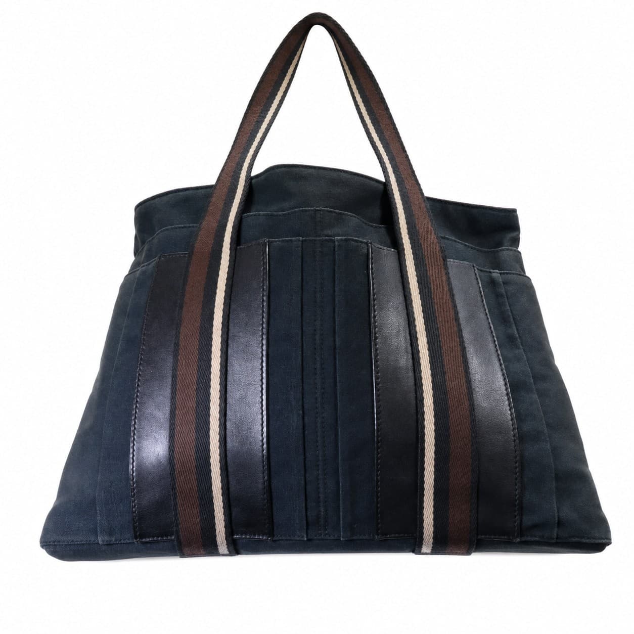 Hermès Acapulco Black Canvas Leather Tote Handbag Bag Striped Strap