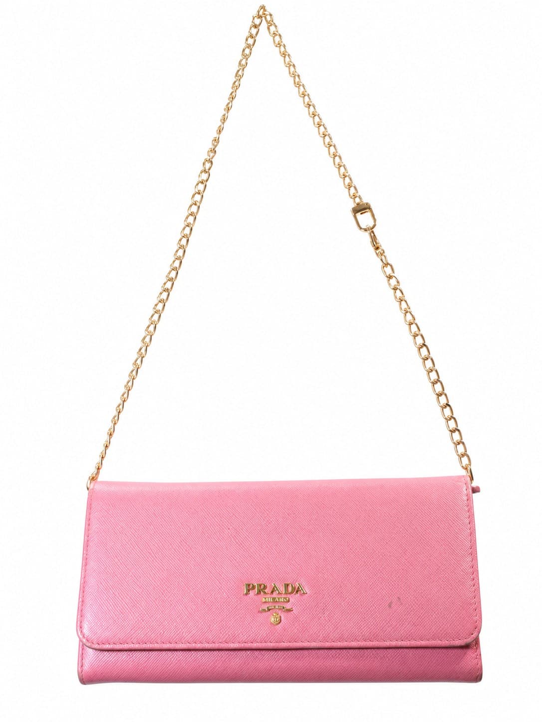 Prada Saffiano Leather Wallet On Chain Crossbody Bag Clutch Pink Gold Hardware