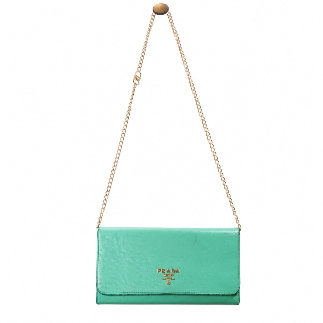 Prada Saffiano Leather Wallet On Chain Crossbody Bag Handbag Purse Turquoise