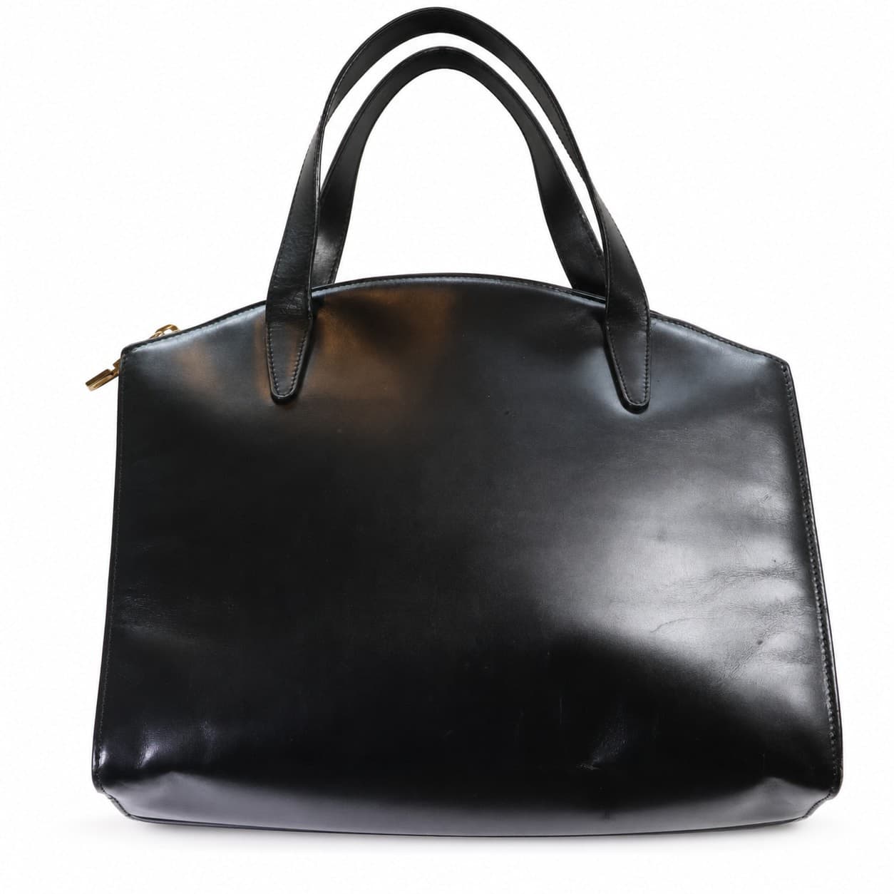 Gucci Black Leather Top Handle Satchel Handbag Purse Bag Gold Hardware