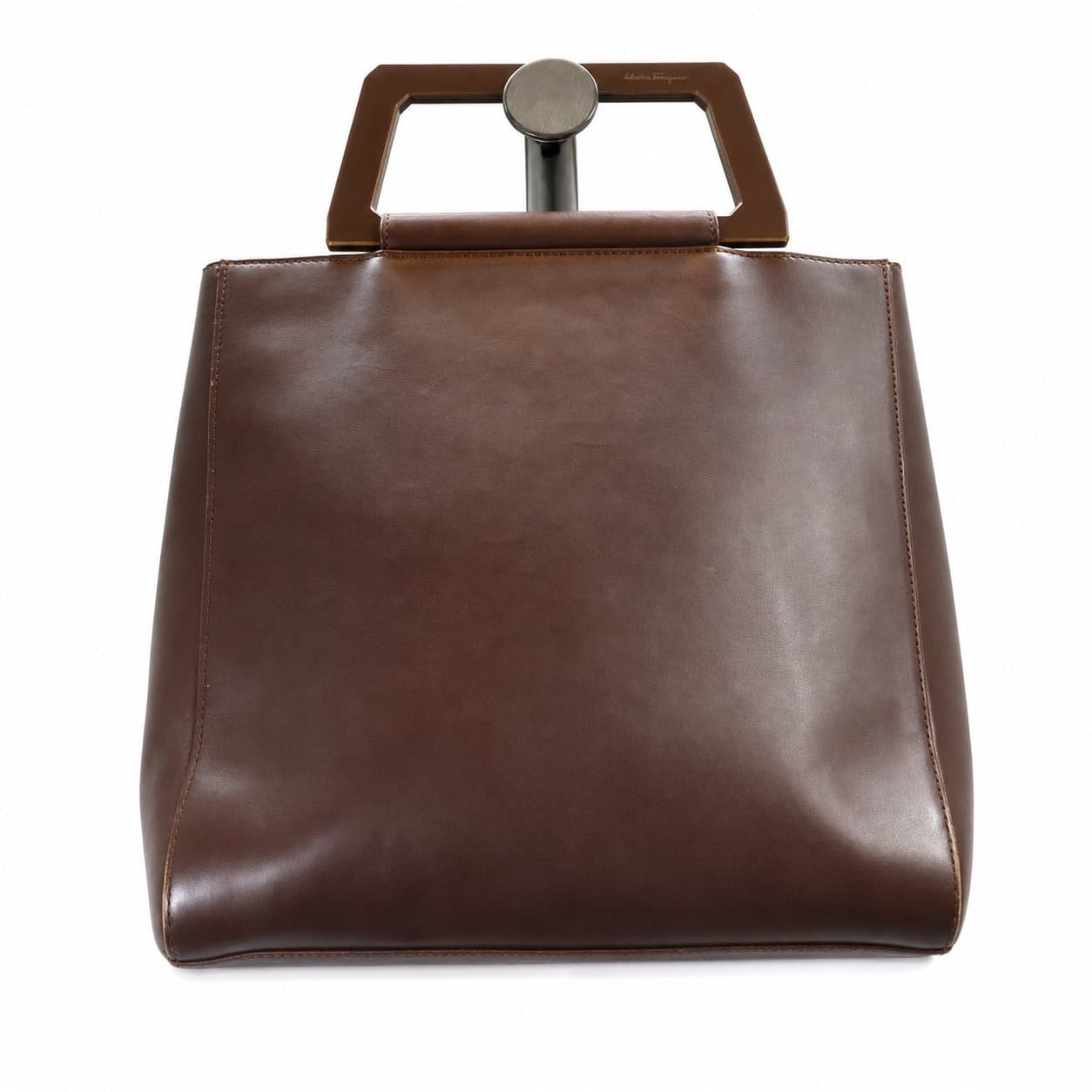 Salvatore Ferragamo Brown Leather Handbag Purse Bag Top Handle Structured