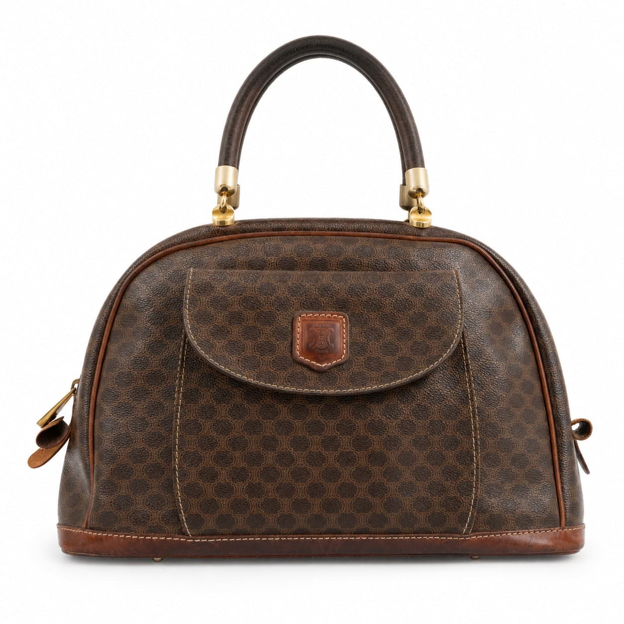 Céline Macadam Brown Coated Canvas Leather Doctor Bag Handbag Purse Top Handle