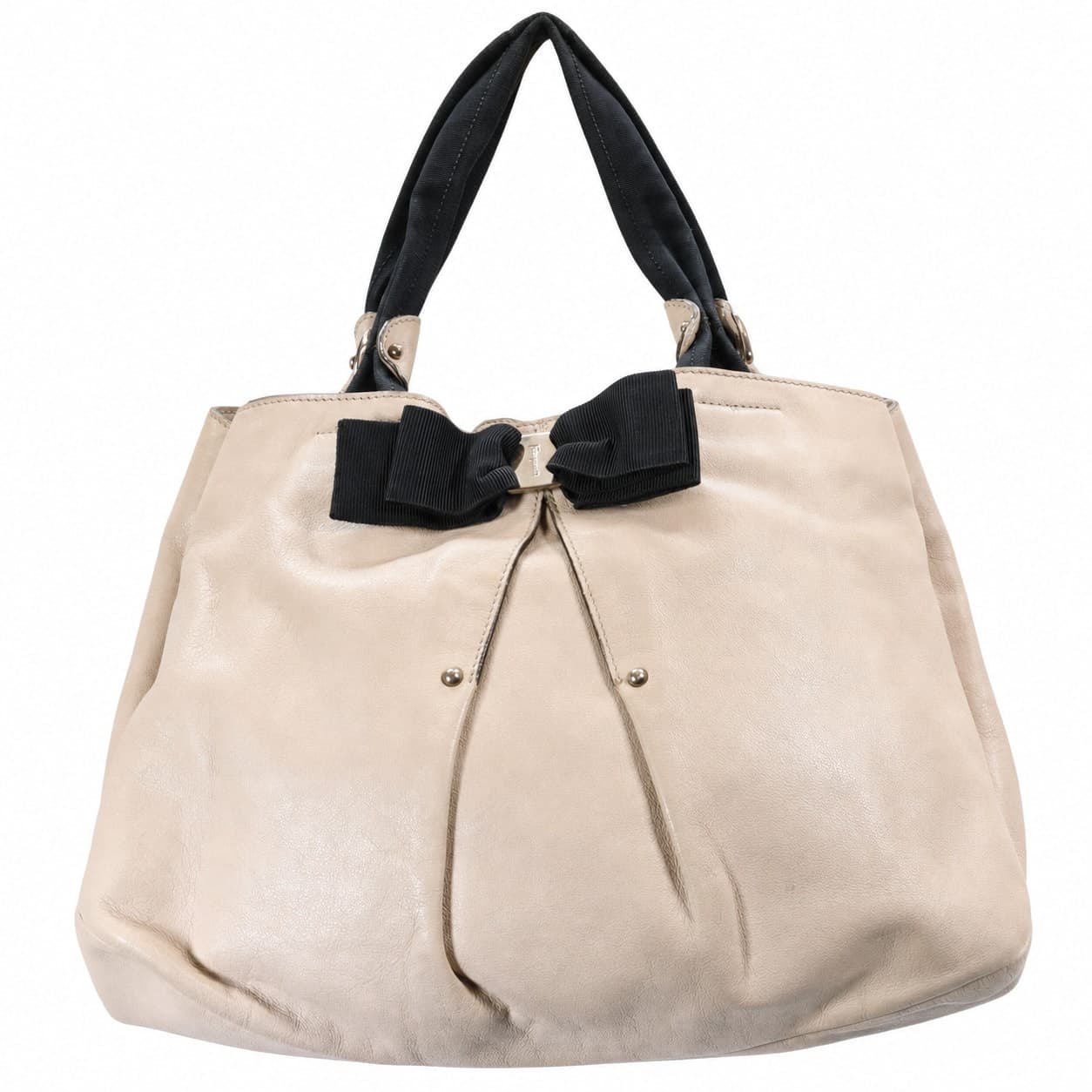 Salvatore Ferragamo Beige Leather Bow Shoulder Bag Handbag Purse